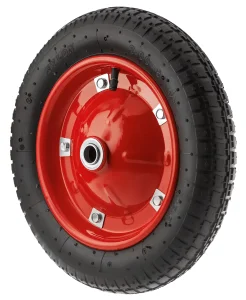 PR 2401-20 - Колесо для тачки / тележки пневматическое 3.00-8, диаметр 340 мм, ось 20 мм, металлический обод, симметричная ступица, шариковый подшипник